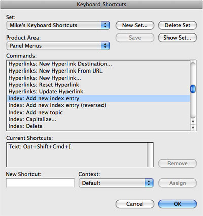 Edit Keyboard Shortcuts Dialog Box
